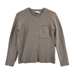 Figs Sweater Womens Small Tan Brown Ribbed‎ Knit Crew Neck Long Sleeve Logo